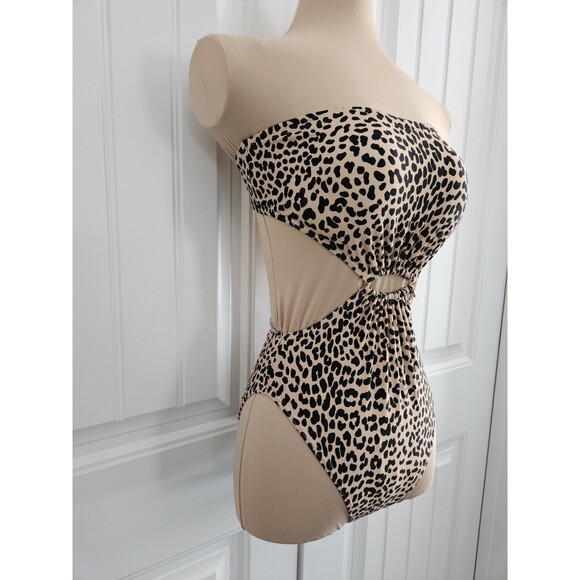 Michael Kors Convertable Cheetah Print Swimsuit Nwt Size 8 Charm Padded Cutouts - Picture 2 of 10